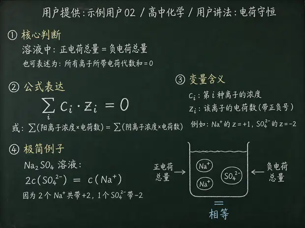 高中化学公式合集 12 - [用户提供：示例用户02] 高中化学公式 22：用户讲法：电荷守恒