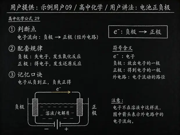 高中化学公式合集 12 - [用户提供：示例用户09] 高中化学公式 29：用户讲法：电池正负极
