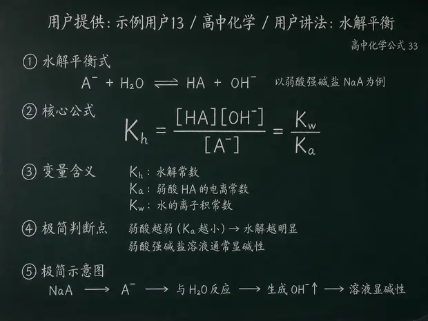 高中化学公式合集 12 - [用户提供：示例用户13] 高中化学公式 33：用户讲法：水解平衡