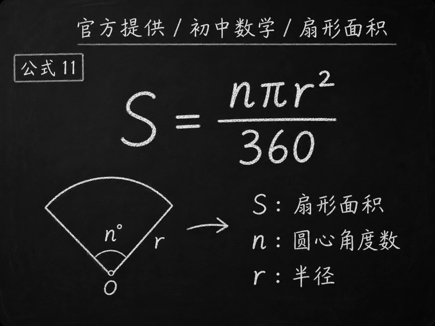 初中数学公式合集 01 - [官方提供] 初中数学公式 11：扇形面积