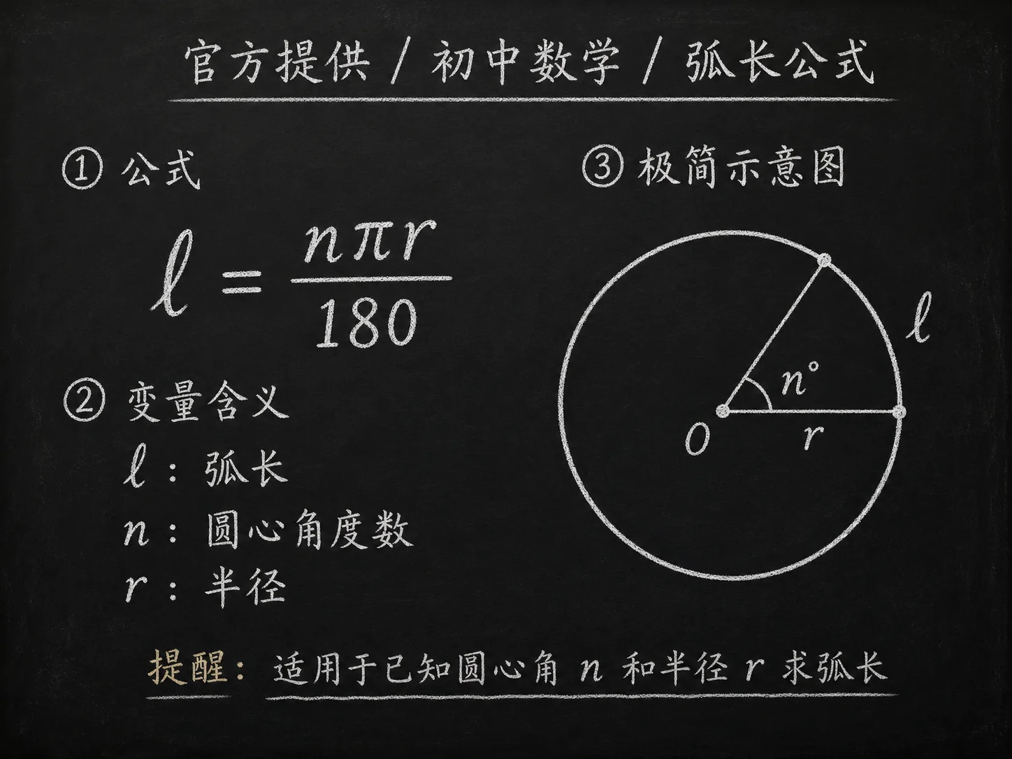 初中数学公式合集 01 - [官方提供] 初中数学公式 10：弧长公式