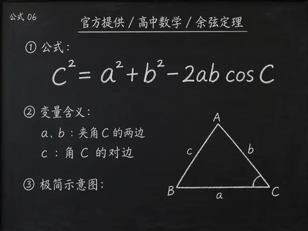 高中数学公式合集 07 - [官方提供] 高中数学公式 06：余弦定理