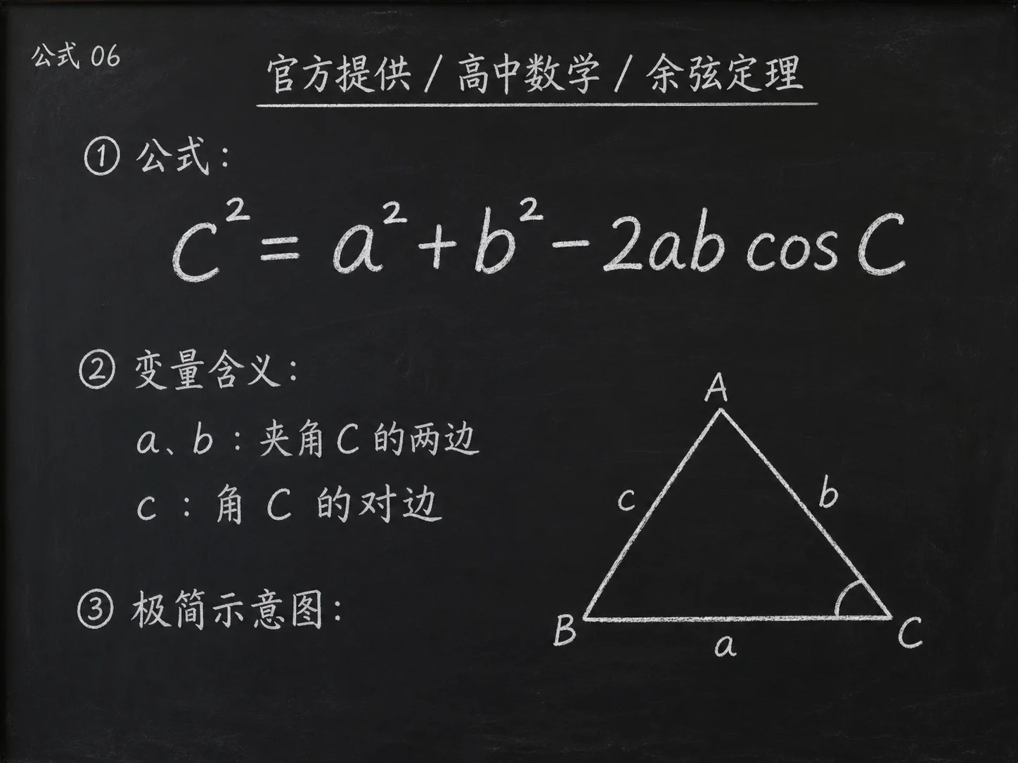 高中数学公式合集 07 - [官方提供] 高中数学公式 06：余弦定理