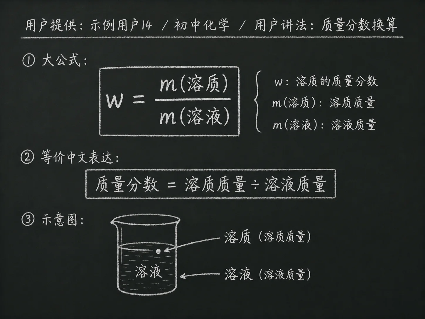 初中化学公式合集 06 - [用户提供：示例用户14] 初中化学公式 34：用户讲法：质量分数换算