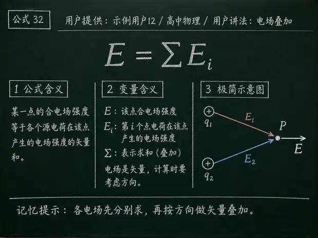 高中物理公式合集 10 - [用户提供：示例用户12] 高中物理公式 32：用户讲法：电场叠加