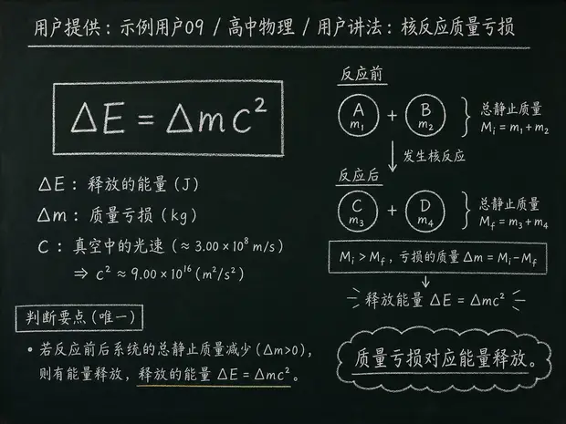 高中物理公式合集 10 - [用户提供：示例用户09] 高中物理公式 29：用户讲法：核反应质量亏损