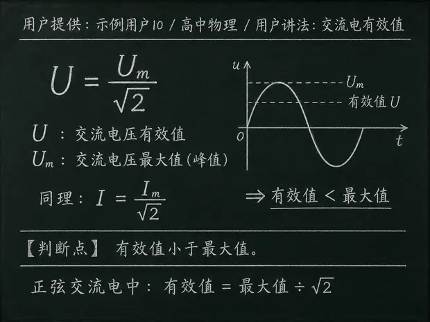 高中物理公式合集 10 - [用户提供：示例用户10] 高中物理公式 30：用户讲法：交流电有效值