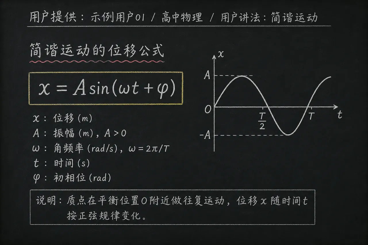 高中物理公式合集 10 - [用户提供：示例用户01] 高中物理公式 21：用户讲法：简谐运动