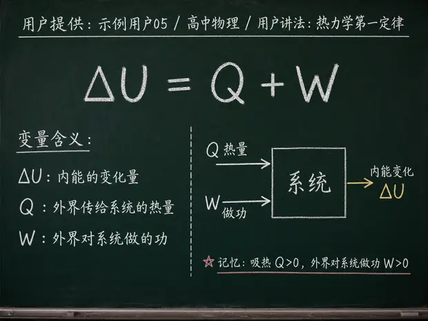 高中物理公式合集 10 - [用户提供：示例用户05] 高中物理公式 25：用户讲法：热力学第一定律