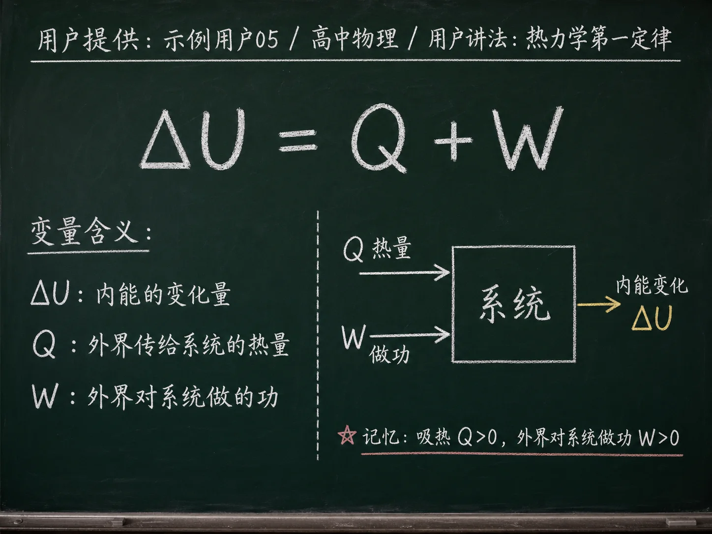 高中物理公式合集 10 - [用户提供：示例用户05] 高中物理公式 25：用户讲法：热力学第一定律