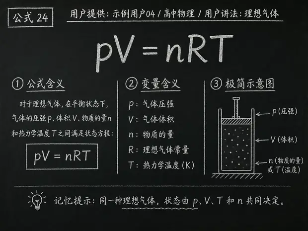 高中物理公式合集 10 - [用户提供：示例用户04] 高中物理公式 24：用户讲法：理想气体
