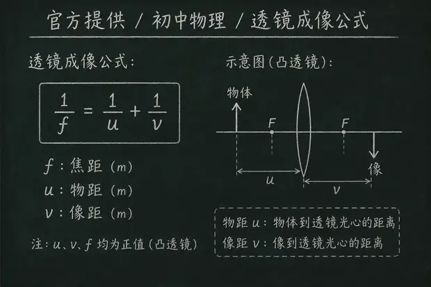 初中物理公式合集 03 - [官方提供] 初中物理公式 19：透镜成像公式