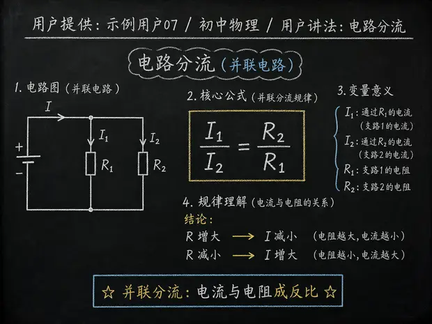 初中物理公式合集 04 - [用户提供：示例用户07] 初中物理公式 27：用户讲法：电路分流