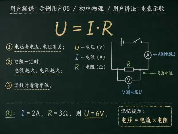 初中物理公式合集 04 - [用户提供：示例用户05] 初中物理公式 25：用户讲法：电表示数