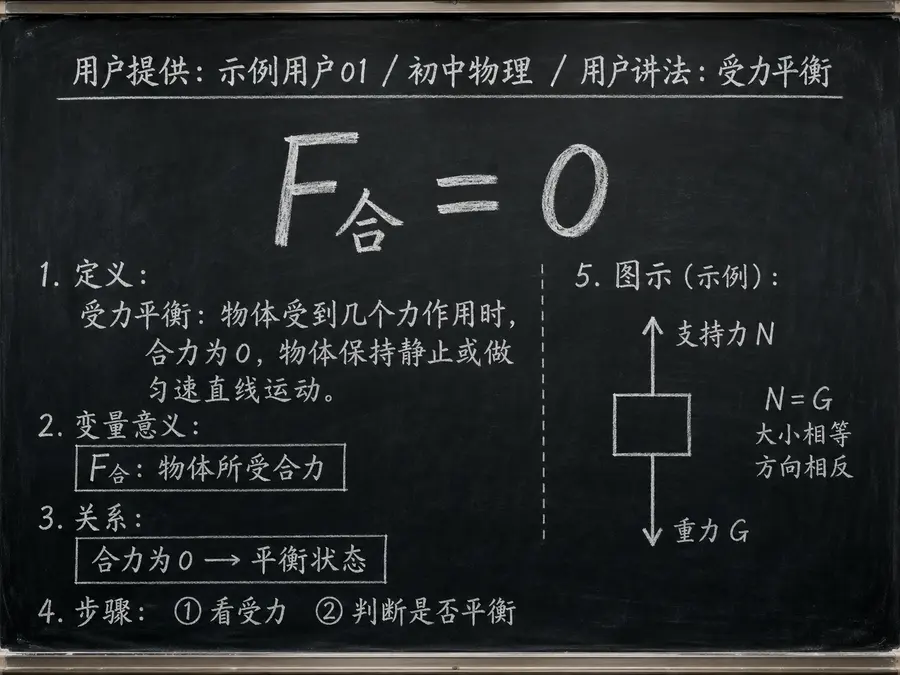 初中物理公式合集 04 - [用户提供：示例用户01] 初中物理公式 21：用户讲法：受力平衡