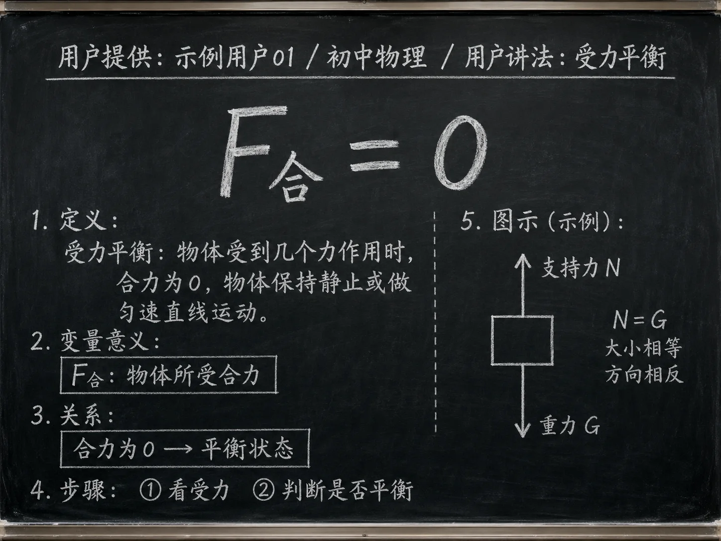 初中物理公式合集 04 - [用户提供：示例用户01] 初中物理公式 21：用户讲法：受力平衡