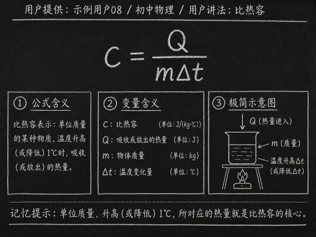初中物理公式合集 04 - [用户提供：示例用户08] 初中物理公式 28：用户讲法：比热容