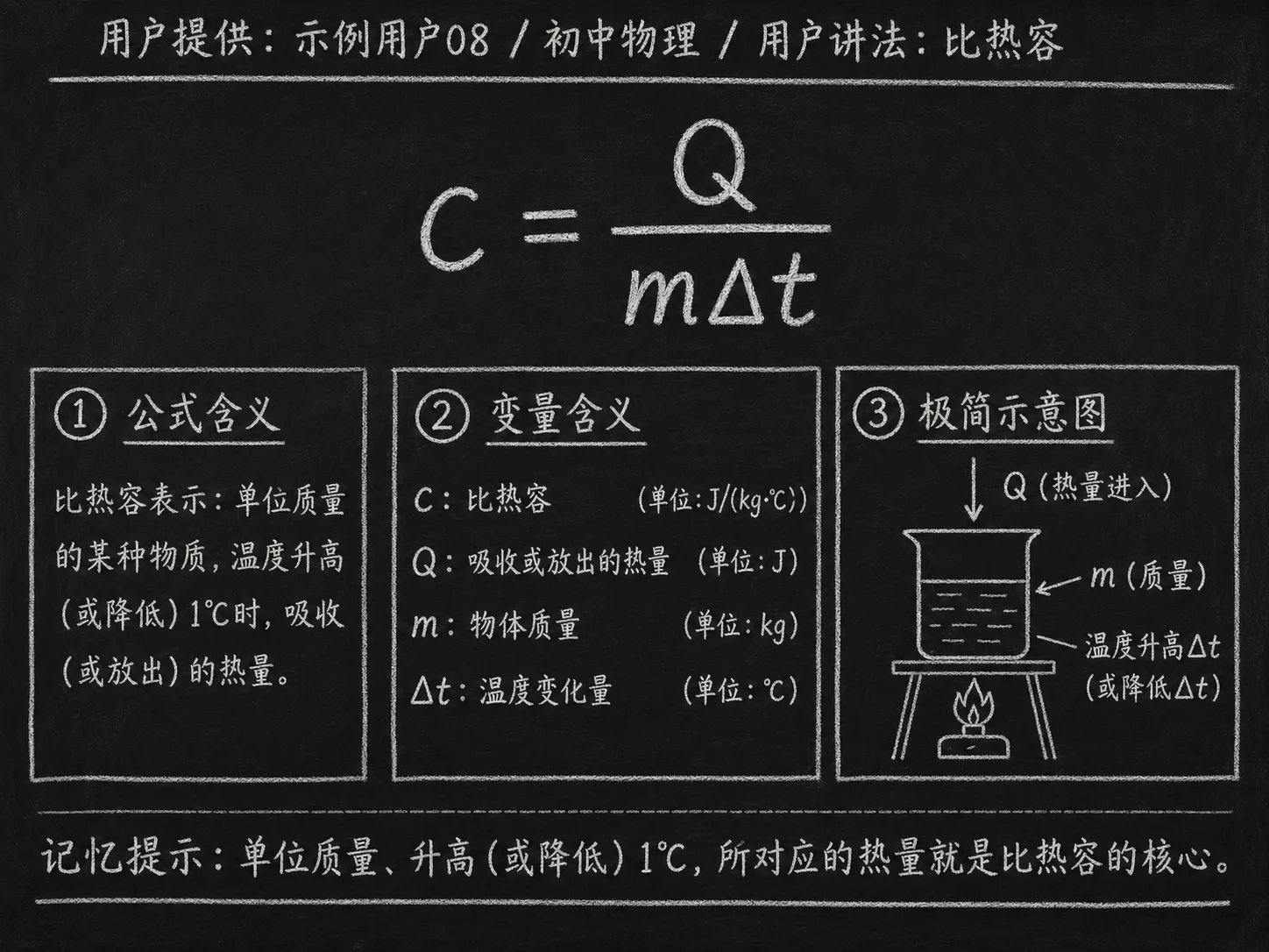 初中物理公式合集 04 - [用户提供：示例用户08] 初中物理公式 28：用户讲法：比热容