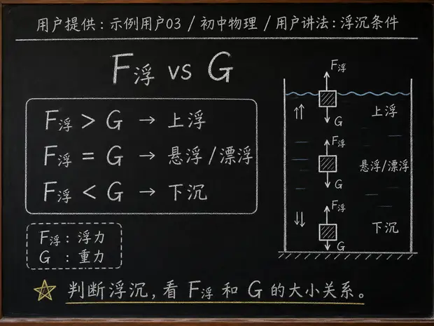 初中物理公式合集 04 - [用户提供：示例用户03] 初中物理公式 23：用户讲法：浮沉条件